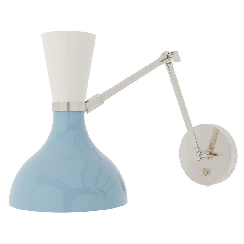 Robert Abbey BB19LY One Light Wall Sconce, Polished Nickel w/Baby Blue, Lily Painted