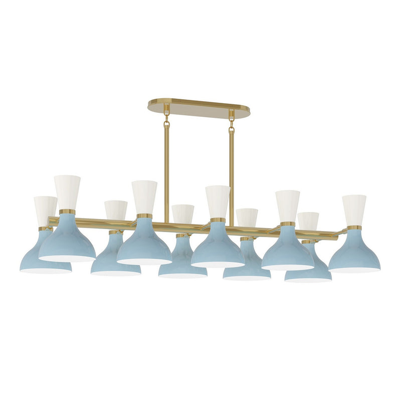 Robert Abbey BB20LY Ten Light Chandelier, Modern Brass w/Baby Blue, Lily Painted