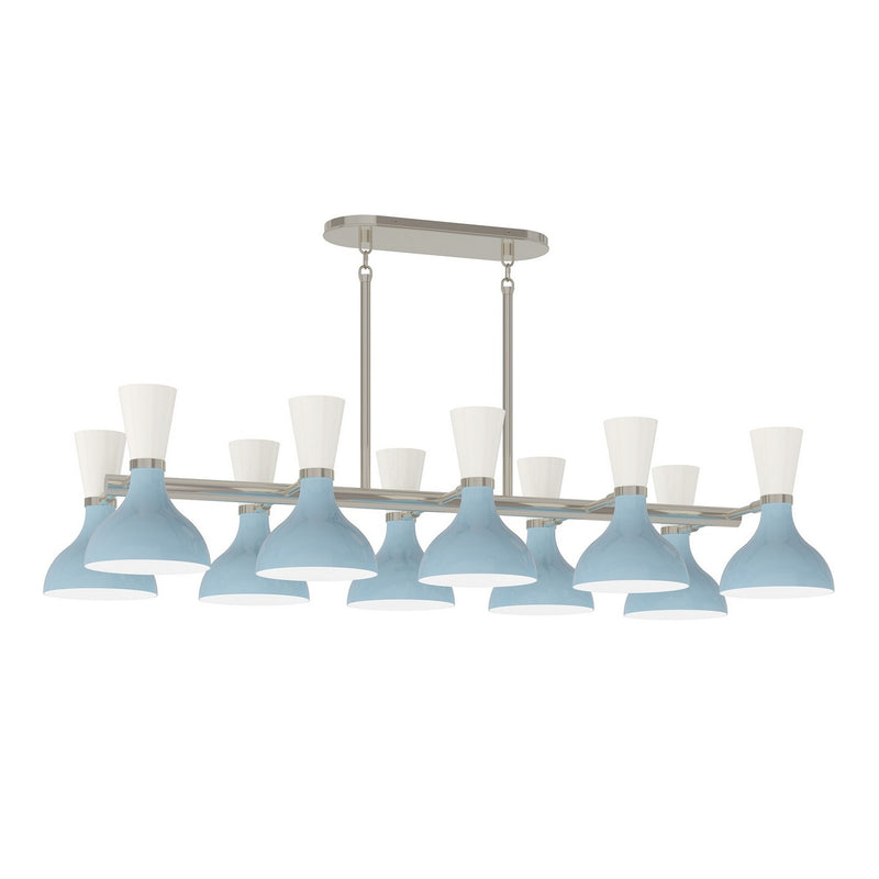 Robert Abbey BB21LY Ten Light Chandelier, Polished Nickel w/Baby Blue, Lily Painted
