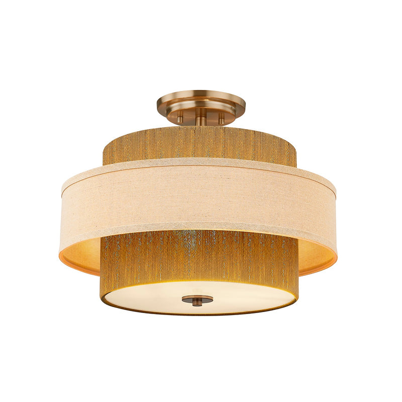 Justice Designs FAB-9021-CREM-BRSS Three Light Semi-Flush Mount, Brushed Brass