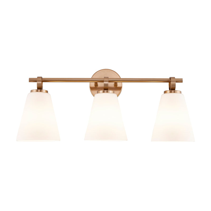 Justice Designs FSN-8343-OPAL-BRSS Three Light Bath Bar, Brushed Brass
