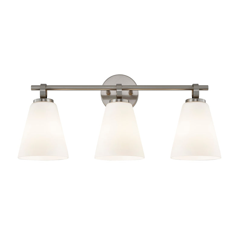 Justice Designs FSN-8343-OPAL-NCKL Three Light Bath Bar, Brushed Nickel