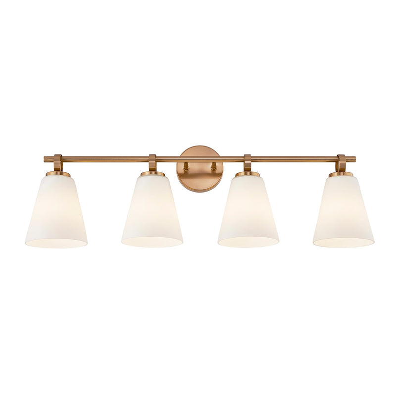 Justice Designs FSN-8344-OPAL-BRSS Four Light Bath Bar, Brushed Brass