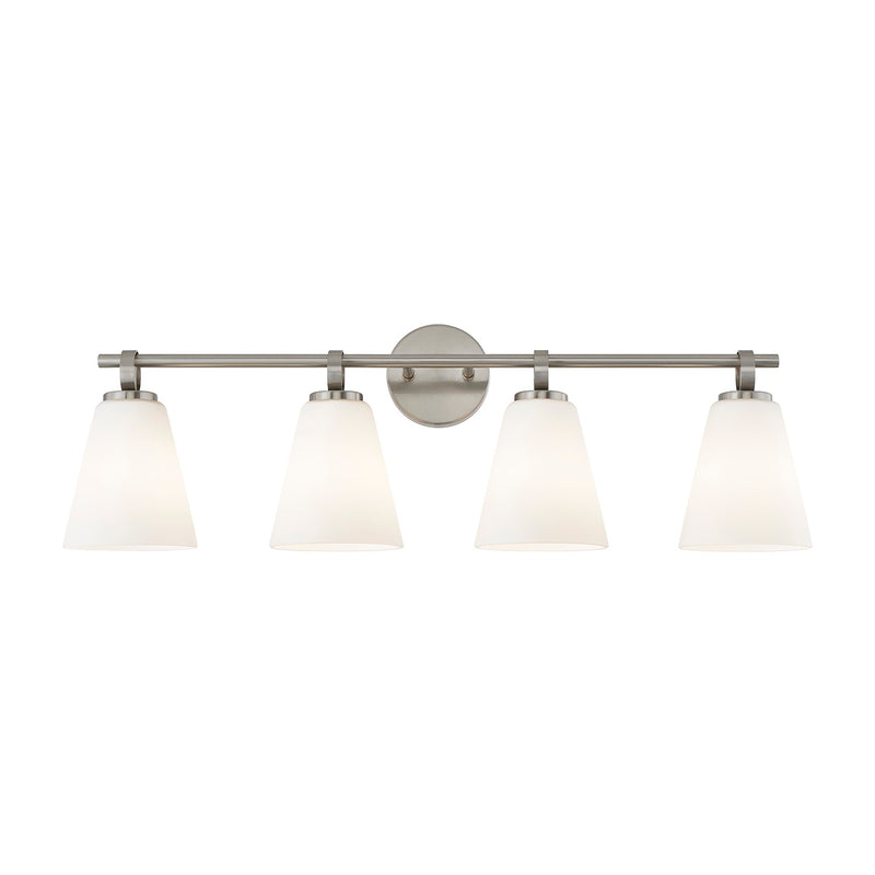 Justice Designs FSN-8344-OPAL-NCKL Four Light Bath Bar, Brushed Nickel