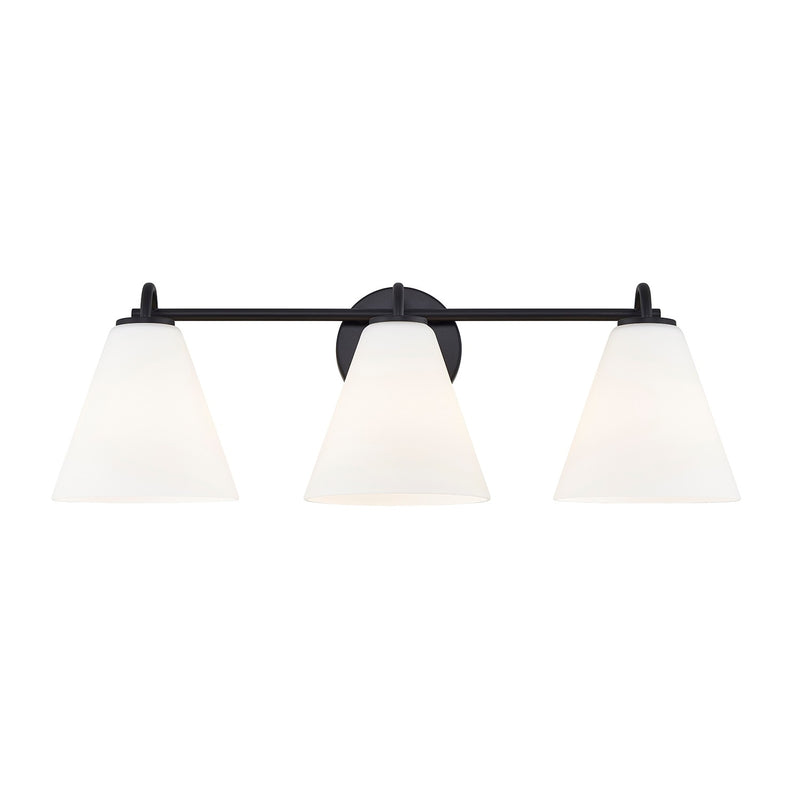 Justice Designs FSN-8363-OPAL-MBLK Three Light Bath Bar, Matte Black
