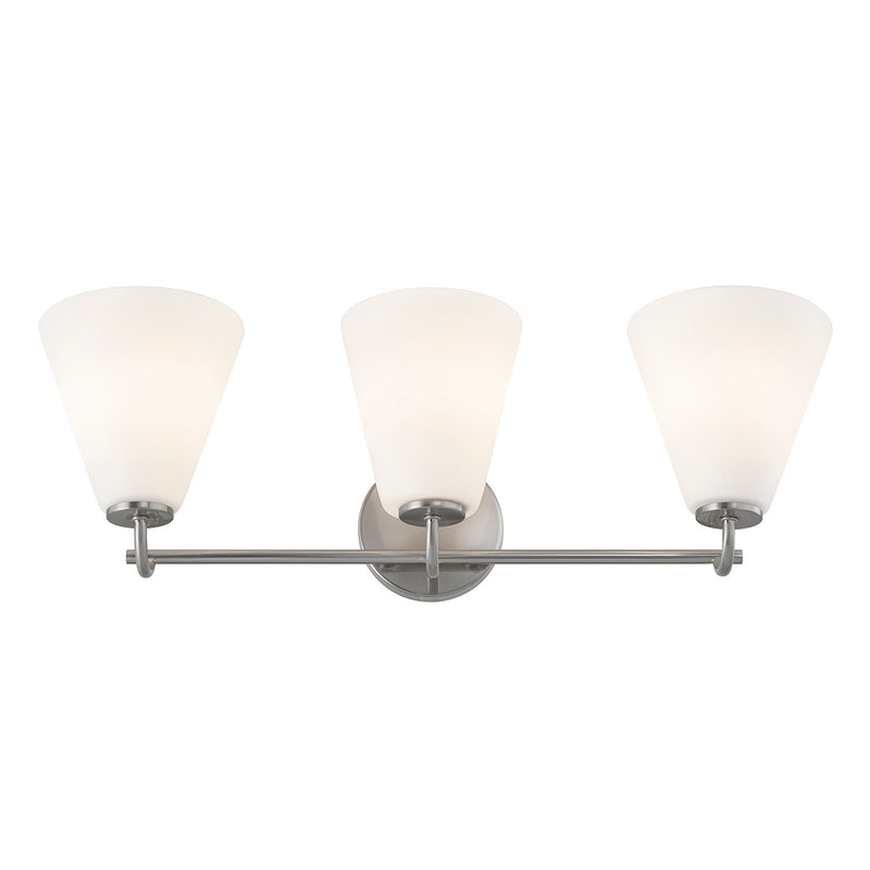 Justice Designs FSN-8363-OPAL-NCKL Three Light Bath Bar, Brushed Nickel