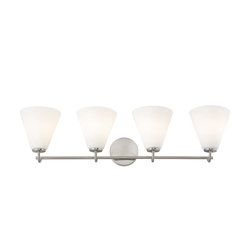Justice Designs FSN-8364-OPAL-NCKL Four Light Bath Bar, Brushed Nickel