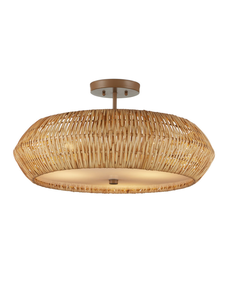 Currey and Company 9000-1347 Three Light Semi-Flush Mount, Natural/Khaki/White
