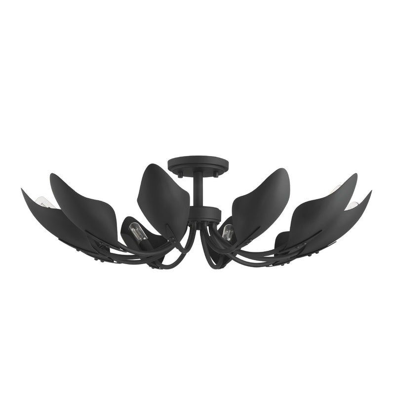 Hunter 48220 Ten Light Flush Chandelier, Matte Black