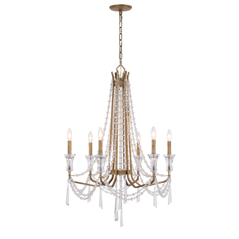 Varaluz 270C06BK Six Light Chandelier, Brass Kisser