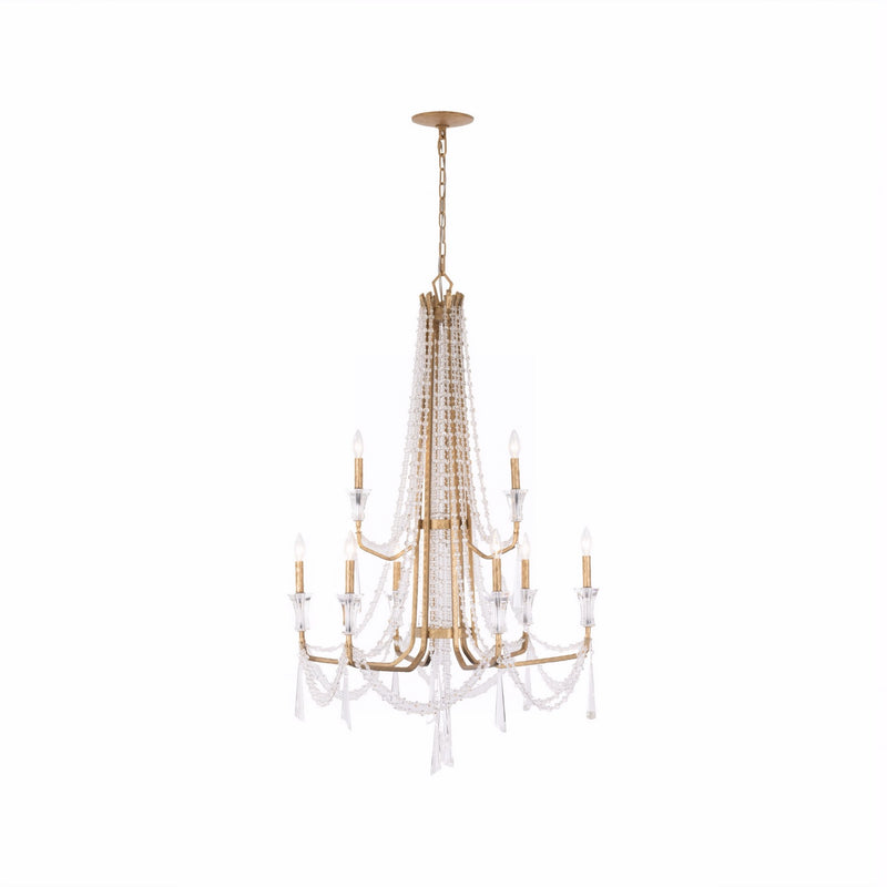 Varaluz 270C09BK Nine Light Chandelier, Brass Kisser
