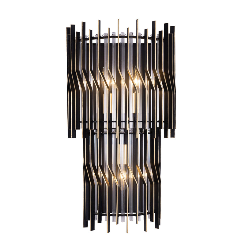 Varaluz 393W03MBFG Three Light Wall Sconce, Matte Black/French Gold