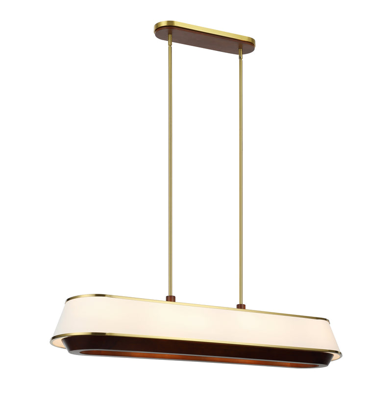 Varaluz 520N06SBW Six Light Linear Pendant, Satin Brass/Medium Walnut