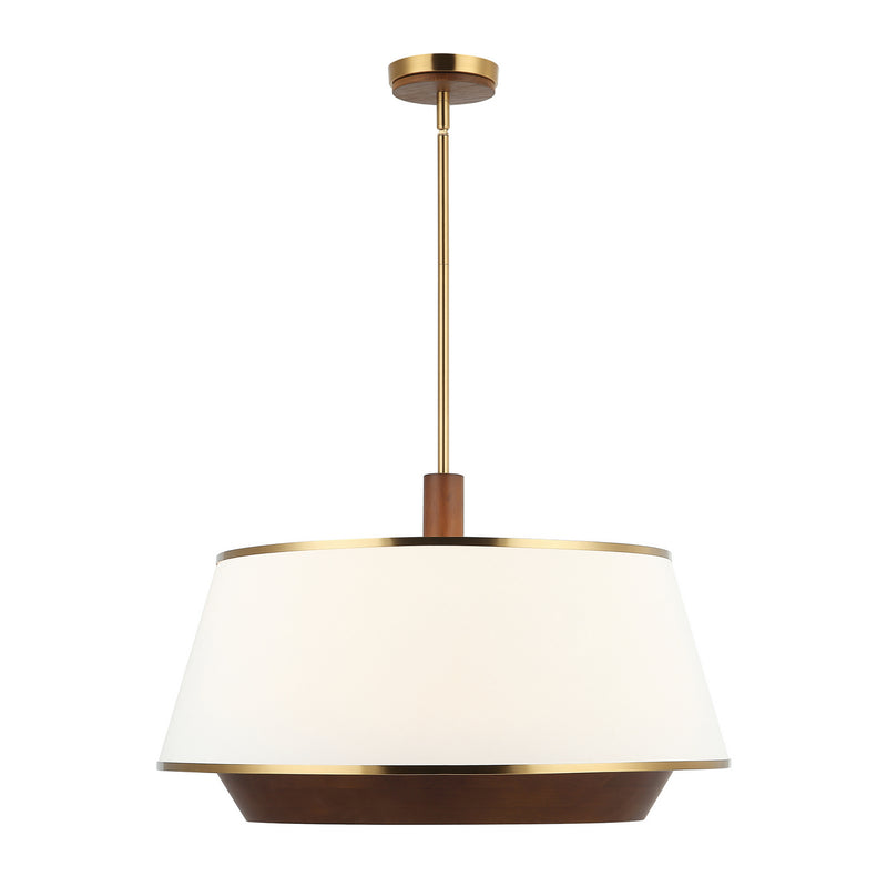 Varaluz 520P06SBW Six Light Pendant, Satin Brass/Medium Walnut