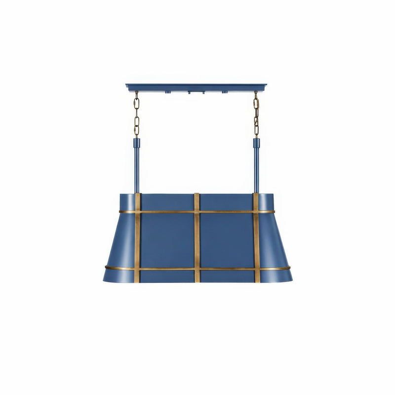 Varaluz 536N03FBBRZ Three Light Linear Pendant, French Blue/Heritage Bronze