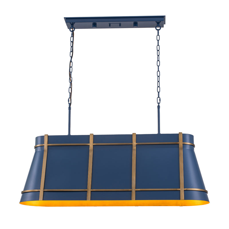 Varaluz 536N04FBBRZ Four Light Linear Pendant, French Blue/Heritage Bronze
