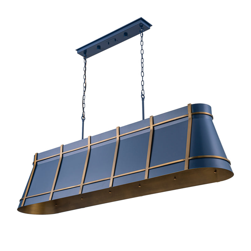 Varaluz 536N06FBBRZ Six Light Linear Pendant, French Blue/Heritage Bronze