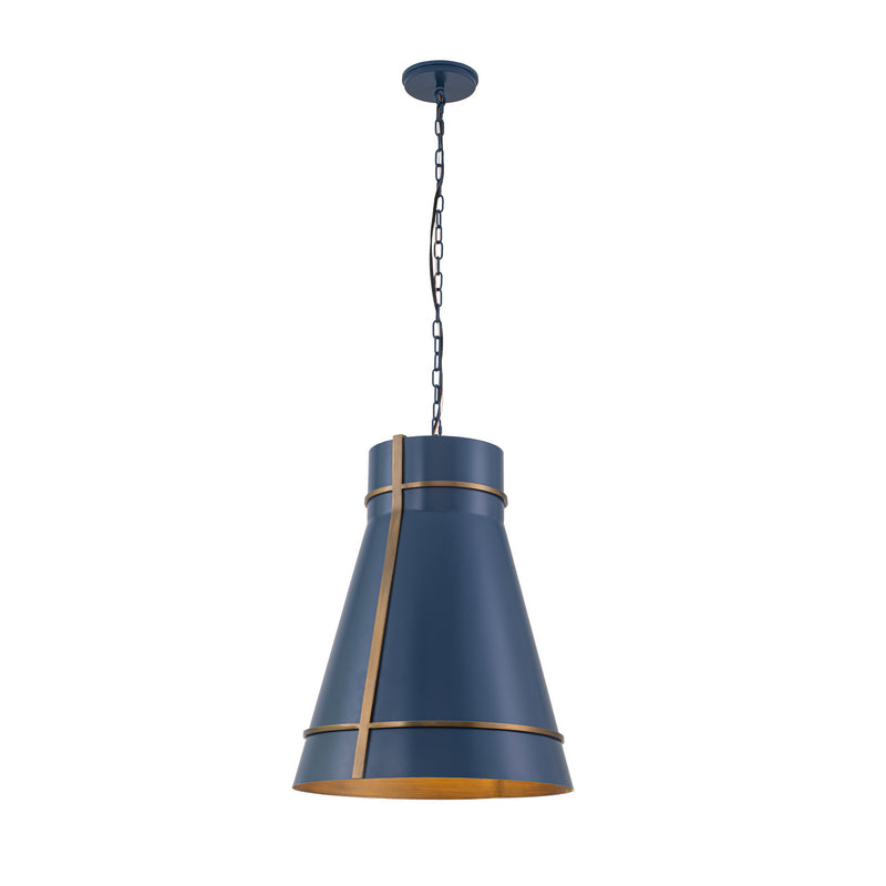 Varaluz 536P01FBBRZ One Light Pendant, French Blue/Heritage Bronze