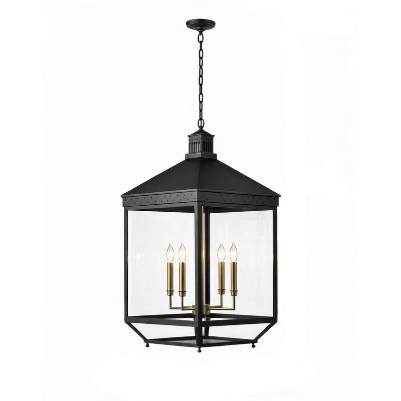 Varaluz 547P04LAZNCATB Four Light Pendant, Blackened Zinc/Antique Bronze