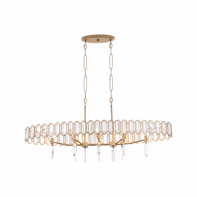 Varaluz 572N08BK Eight Light Pendant, Brass Kisser