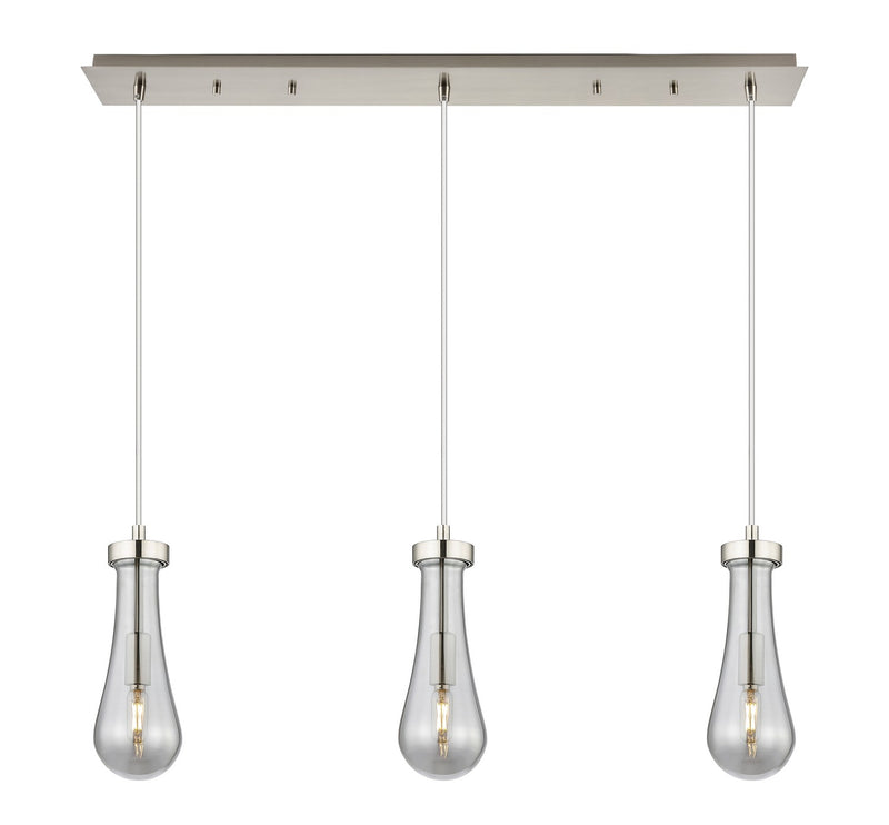 Innovations 123-451-1P-SN-G451-4SM Three Light Linear Pendant, Brushed Satin Nickel