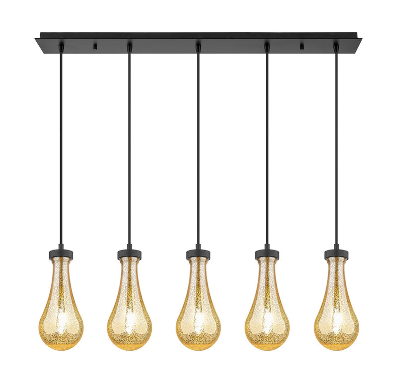 Innovations 125-451-1P-BK-G451-5ME Five Light Linear Pendant, Matte Black