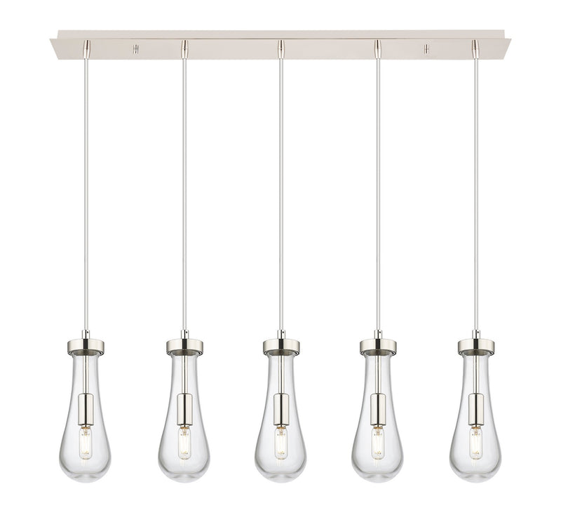 Innovations 125-451-1P-PN-G451-4CL Five Light Linear Pendant, Polished Nickel