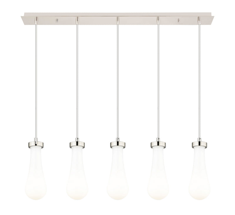 Innovations 125-451-1P-PN-G451-4GWH Five Light Linear Pendant, Brushed Polished Nickel