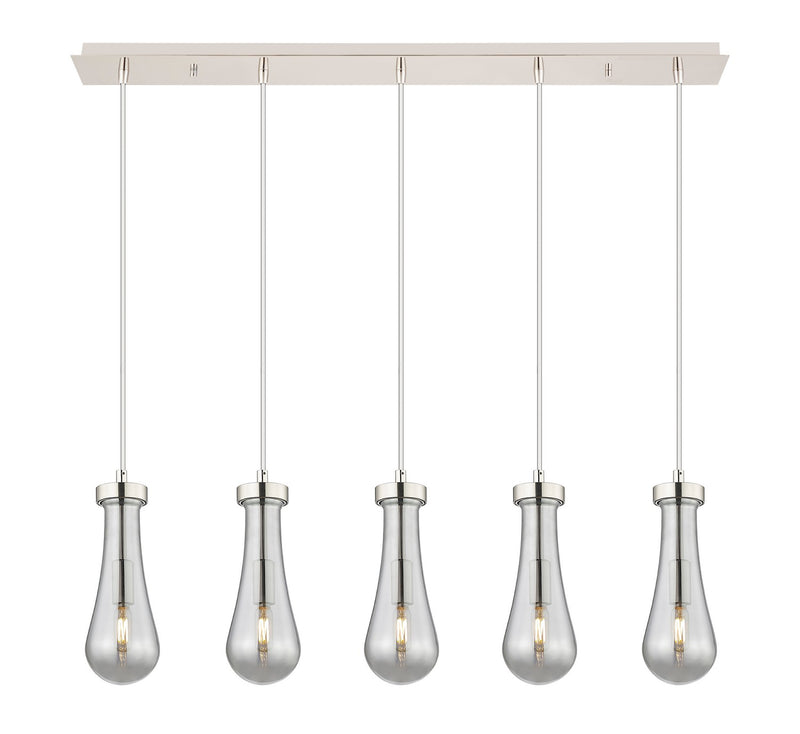 Innovations 125-451-1P-PN-G451-4SM Five Light Linear Pendant, Polished Nickel