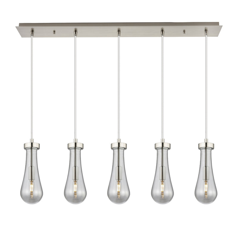Innovations 125-451-1P-SN-G451-4SM Five Light Linear Pendant, Brushed Satin Nickel