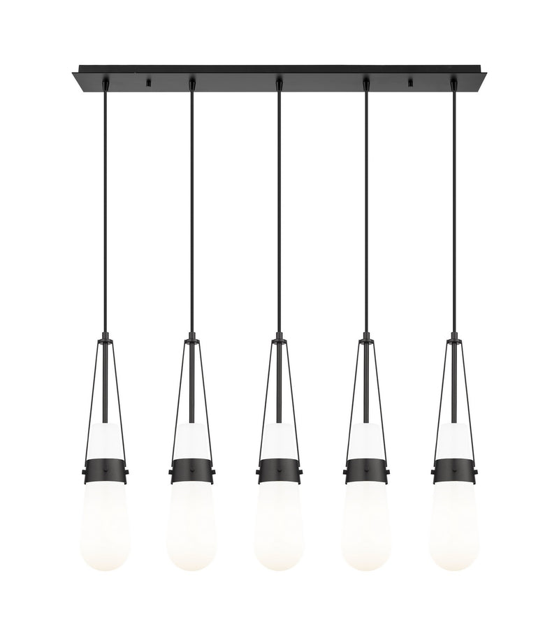 Innovations 125-452-1P-BK-G452-4GWH Five Light Linear Pendant, Matte Black