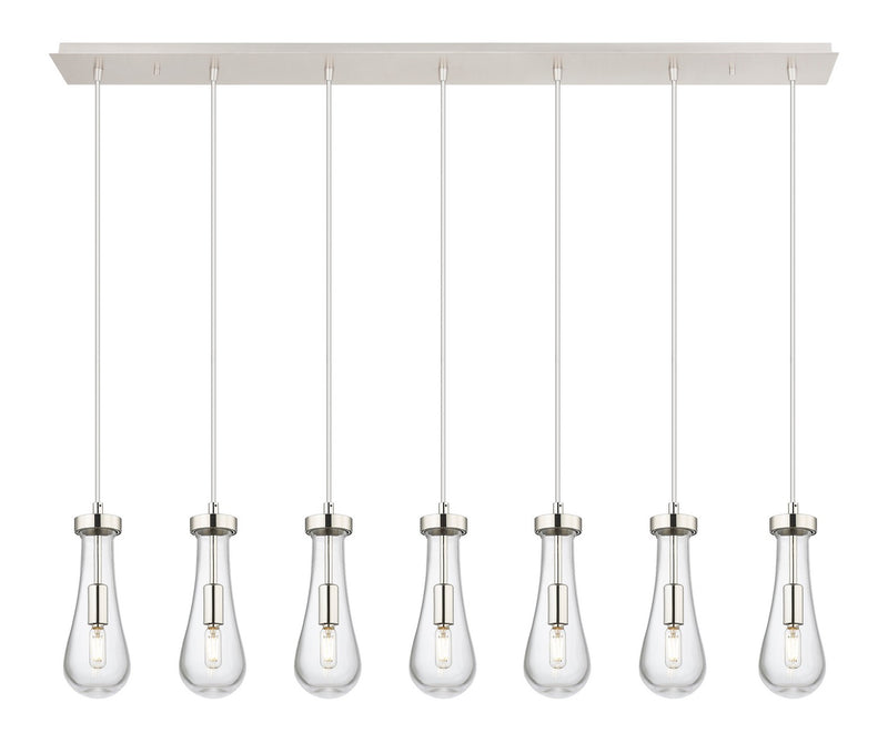 Innovations 127-451-1P-PN-G451-4CL Seven Light Linear Pendant, Polished Nickel