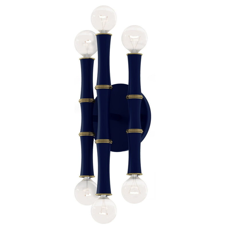 Robert Abbey MMB75 Six Light Wall Sconce, Matte Midnight Blue w/Modern Brass