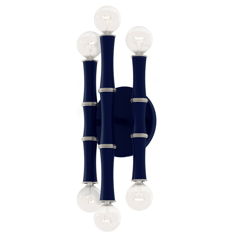 Robert Abbey MMB76 Six Light Wall Sconce, Matte Midnight Blue w/Polished Nickel