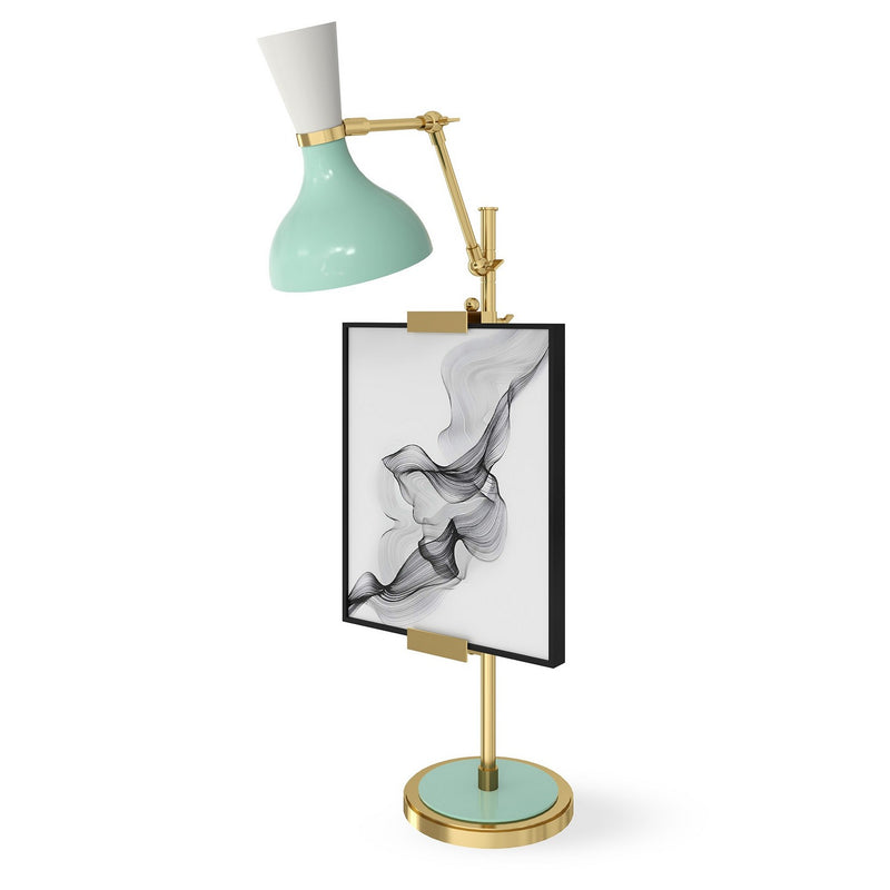 Robert Abbey MN14LY One Light Table Easel, Modern Brass w/Mint, Lily Painted