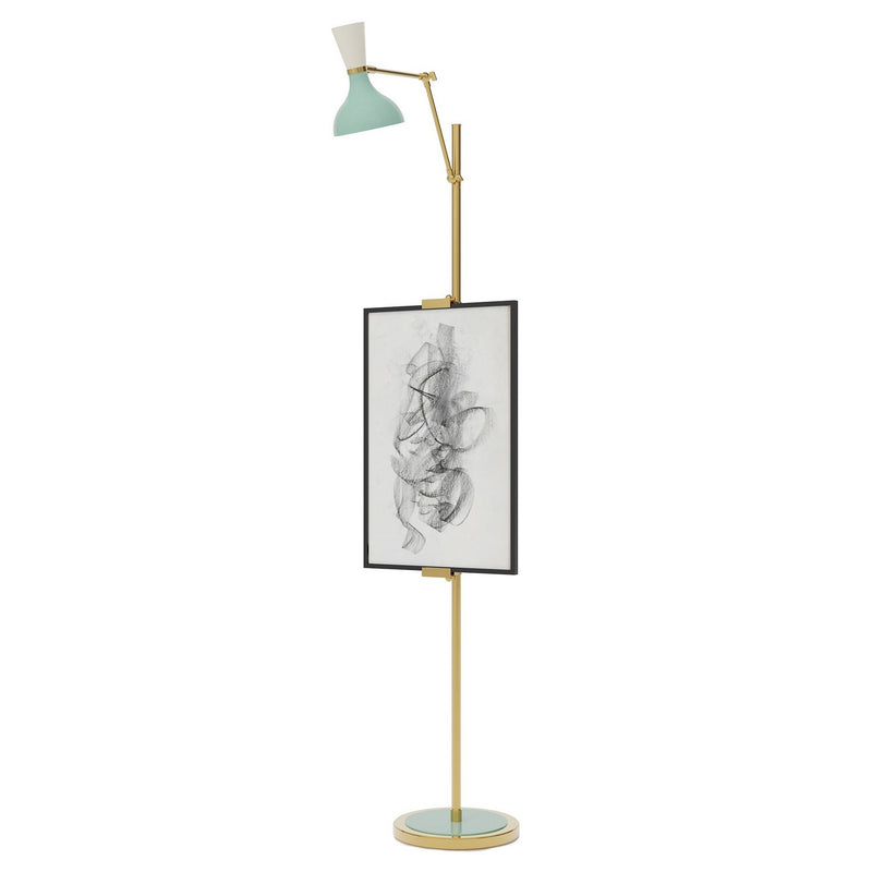 Robert Abbey MN16LY One Light Floor Easel, Modern Brass w/Mint, Lily Painted