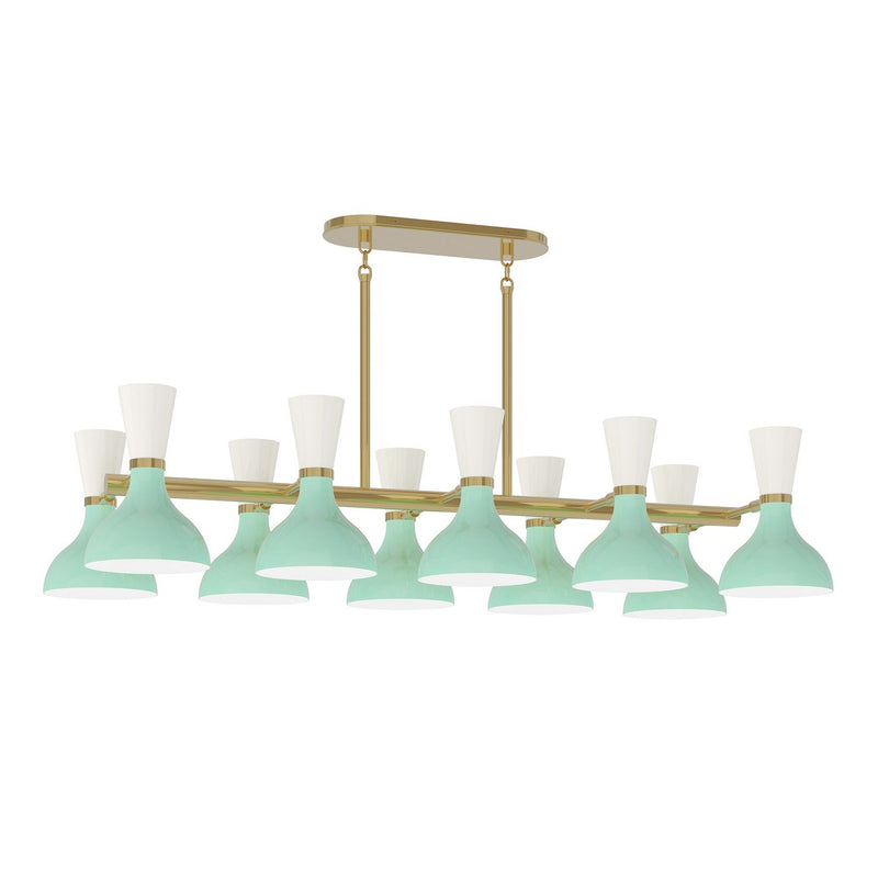 Robert Abbey MN20LY Ten Light Chandelier, Modern Brass w/Mint, Lily Painted