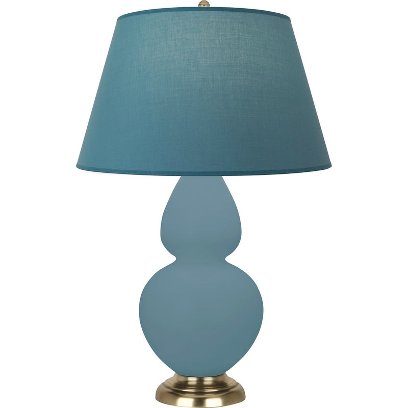Robert Abbey MOB55B One Light Table Lamp, Matte Steel Blue Glazed Ceramic w/Antique Natural Brass