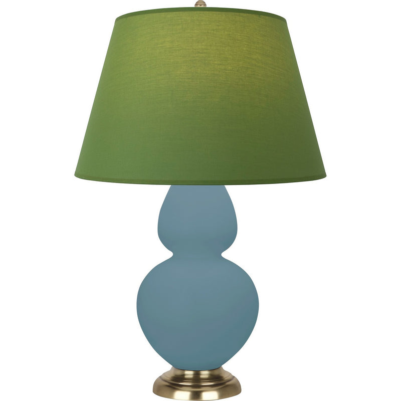 Robert Abbey MOB55G One Light Table Lamp, Matte Steel Blue Glazed Ceramic w/Antique Natural Brass