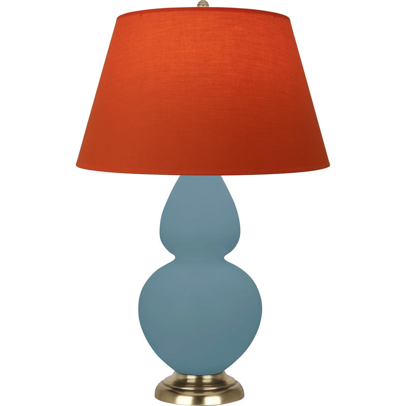 Robert Abbey MOB55T One Light Table Lamp, Matte Steel Blue Glazed Ceramic w/Antique Natural Brass