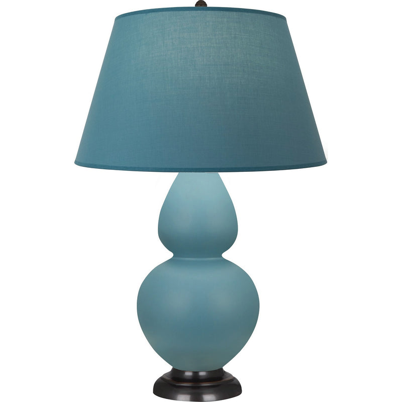 Robert Abbey MOB57B One Light Table Lamp, Matte Steel Blue Glazed Ceramic w/Deep Patina Bronze