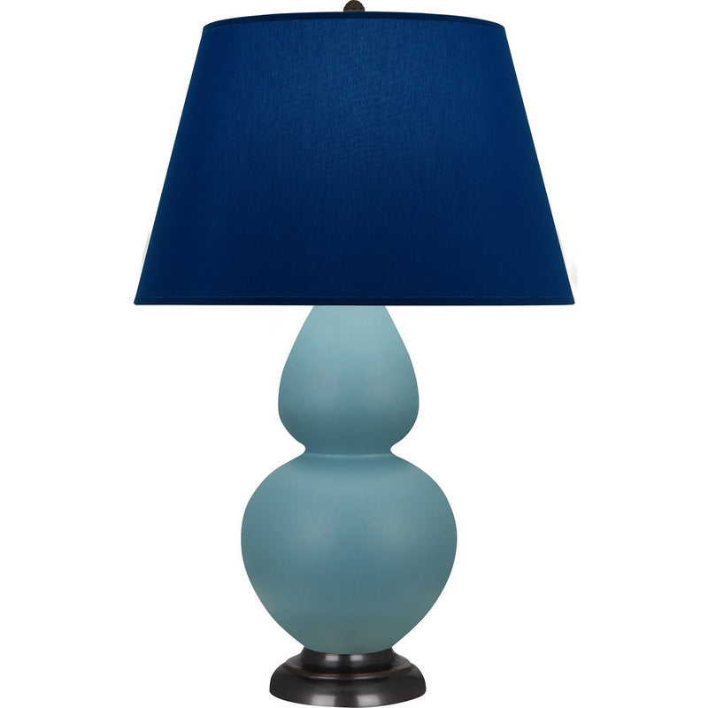 Robert Abbey MOB57N One Light Table Lamp, Matte Steel Blue Glazed Ceramic w/Deep Patina Bronze
