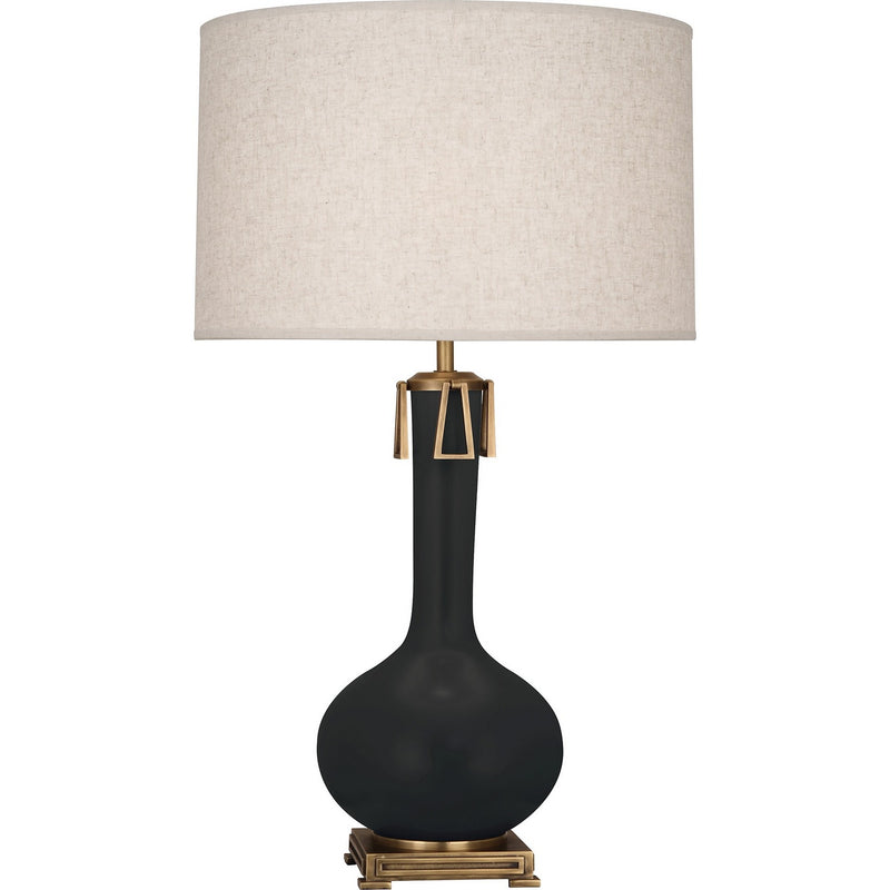Robert Abbey MOS92 One Light Table Lamp, Matte Obsidian Glazed Ceramic w/Aged Brass
