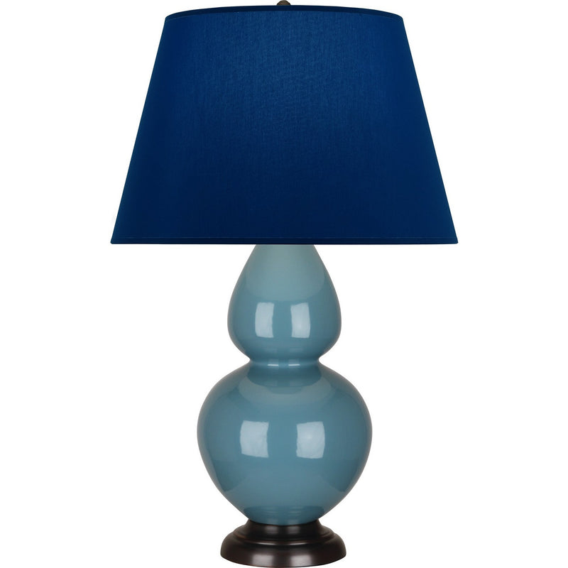 Robert Abbey OB21N One Light Table Lamp, Steel Blue Glazed Ceramic w/Deep Patina Bronze