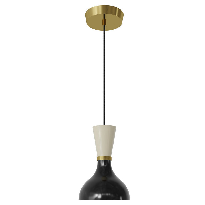 Robert Abbey OS01BN One Light Pendant, Modern Brass w/Obsidian, Bone Painted