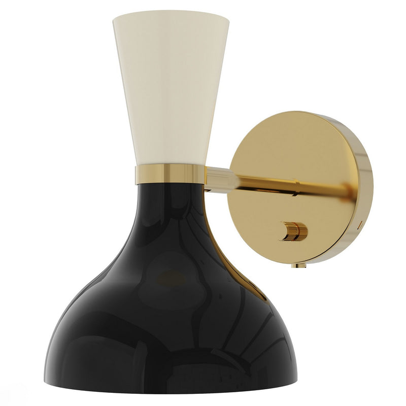 Robert Abbey OS05BN One Light Wall Sconce, Modern Brass w/Obsidian, Bone Painted