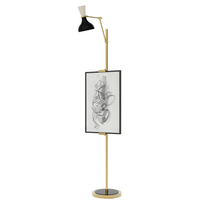 Robert Abbey OS16BN One Light Floor Easel, Modern Brass w/Obsidian, Bone Painted