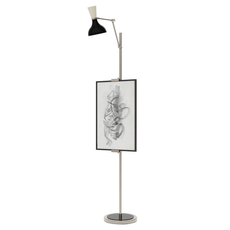 Robert Abbey OS17BN One Light Floor Easel, Polished Nickel w/Obsidian, Bone Painted