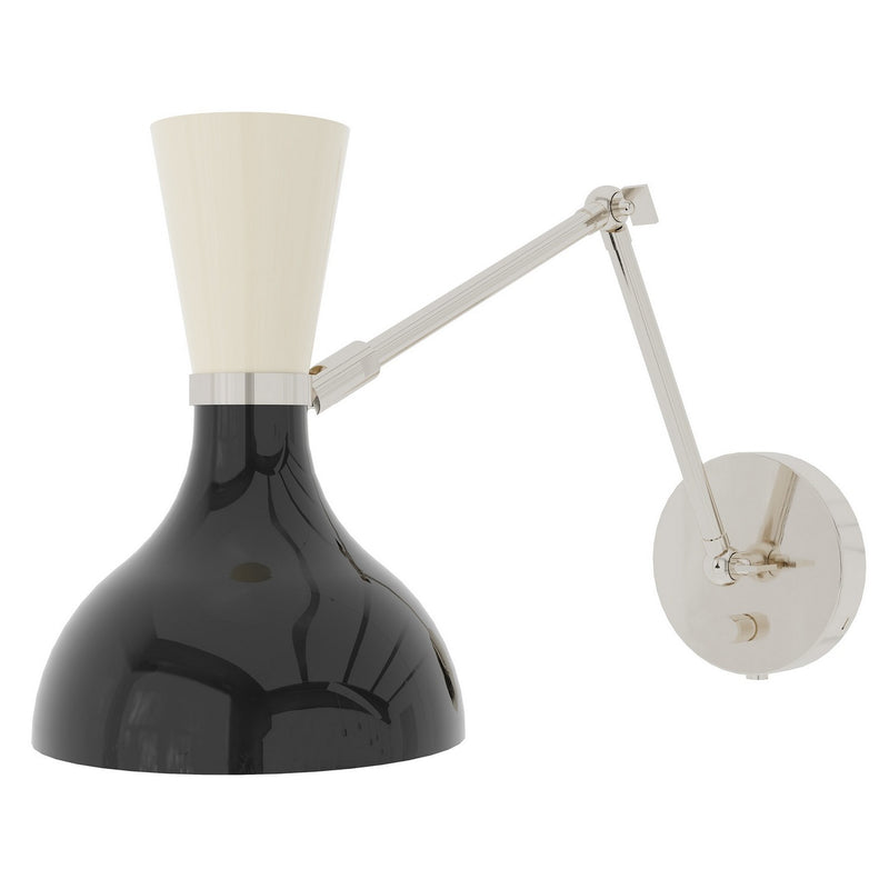 Robert Abbey OS19BN One Light Wall Sconce, Polished Nickel w/Obsidian, Bone Painted