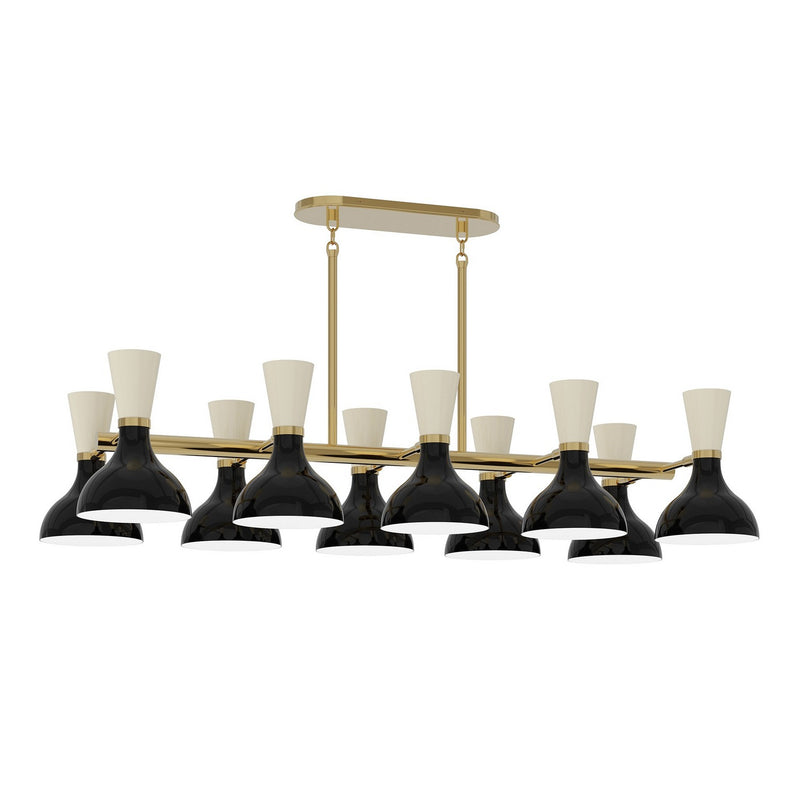 Robert Abbey OS20BN Ten Light Chandelier, Modern Brass w/Obsidian, Bone Painted